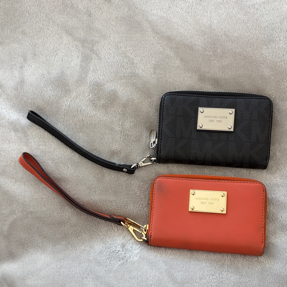 Michael Kors Black and Orange Wristlet Duo